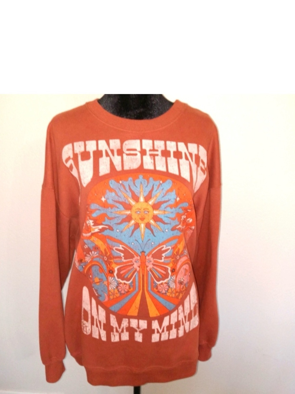 Hollister Rust Orange Sunshine Graphic Pullover Sweatshirt